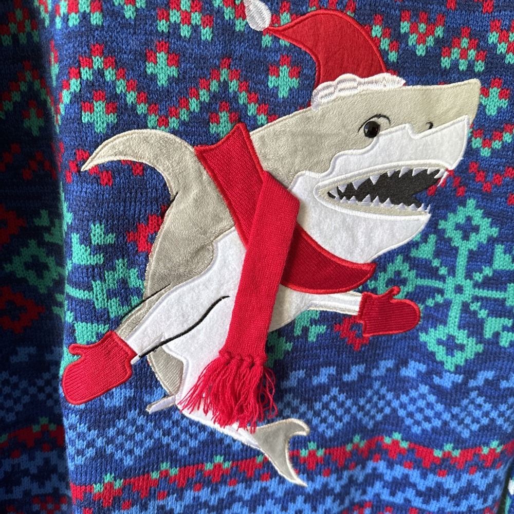 Blizzard Bay Sweater Mens M Nordic Fair Isle Shark Santa Ugly Christmas Crewneck - Picture 2 of 5